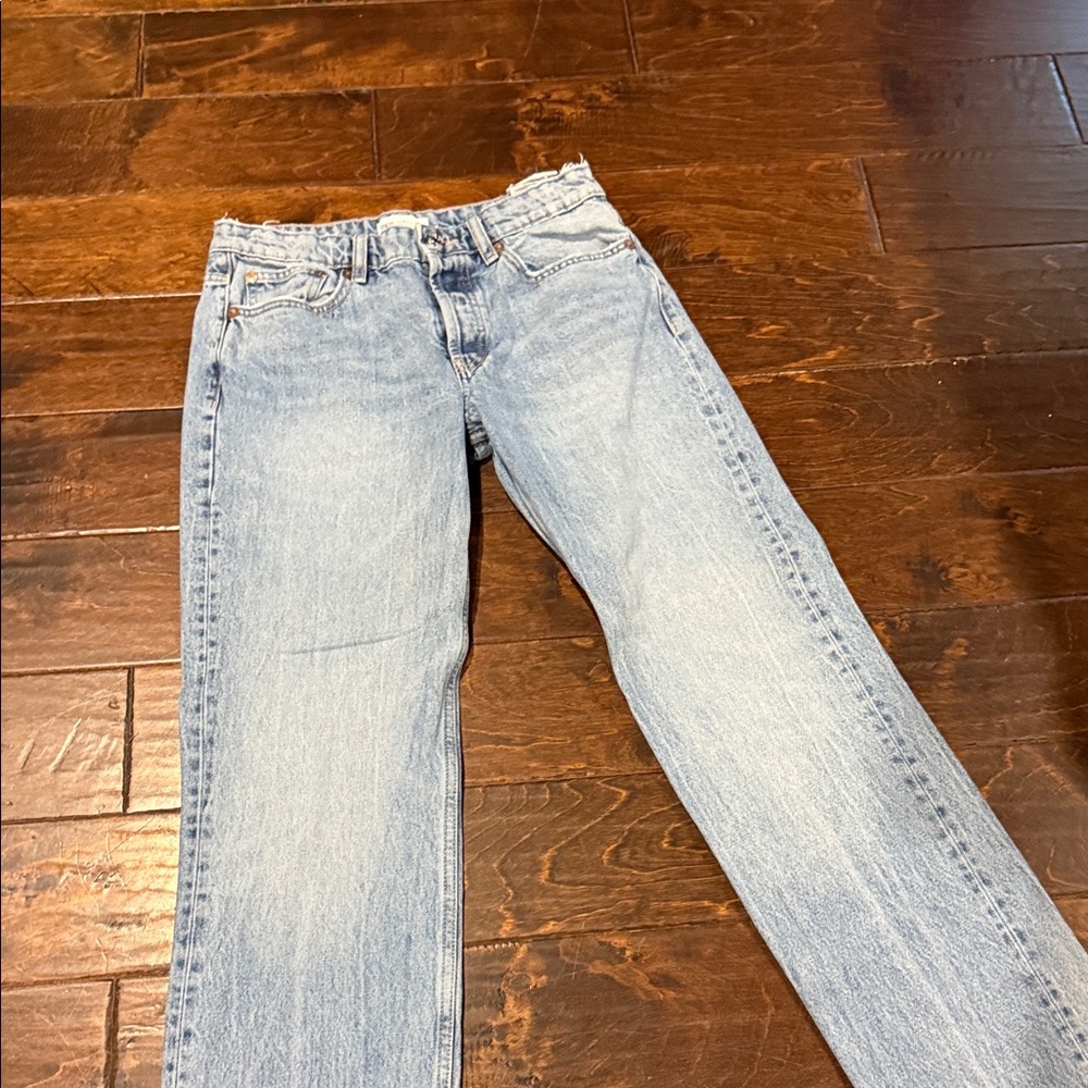 Zara Light Blue Women's Straight Leg Jeans